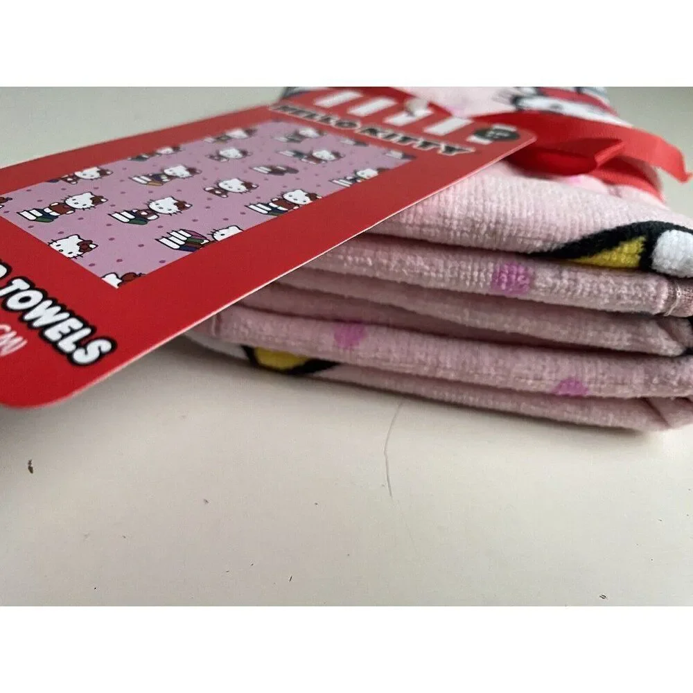 Set Of 2 Sanrio Hello Kitty Pink Hand Towels Back to School Books Class Pink NEW